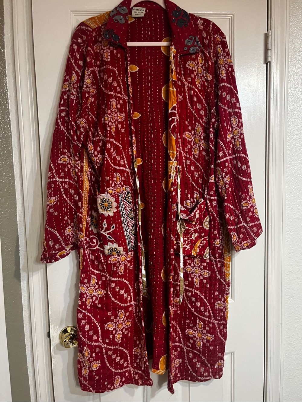 Ashley Taylor Red Floral Kantha Quilted Robe